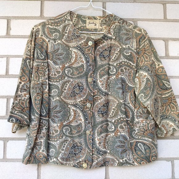 Vintage 60s Bolero Jacket Dress Topper 41"B Paisley Brown Green London Lassie - Picture 8 of 16